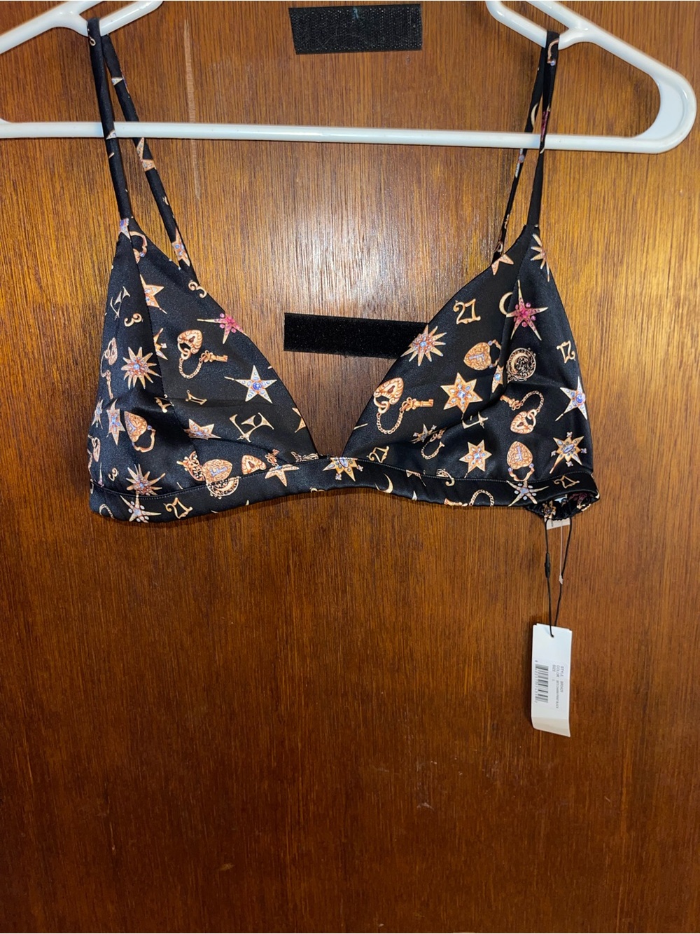 Fleur du Mal Black Bralette with Metallic Star & Key Print